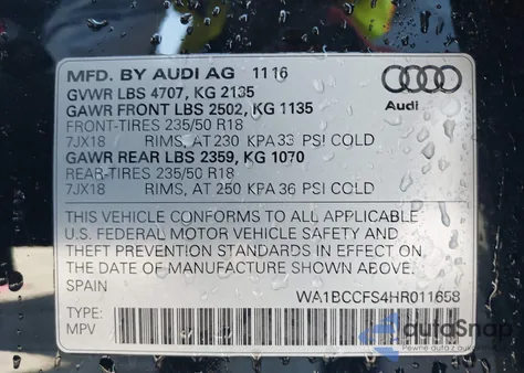 2017 Audi Q3 2.0T Premium from USA, damaged, VIN WA1BCCFS4HR011658